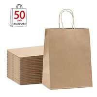 GSSUSA Brown Gift Bags 8x4.75x10.5 50Pcs Kraft Paper Bag,Party Bags,Retail Bags,Shopping Bags,Brown Paper Bags with Handles 100% Recyclable Paper