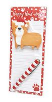 Festive Magnetic Holiday Notepad & Small Shaped Note Pad With Candy Cane Striped Pen Gift Set (Happy Howl-idays)