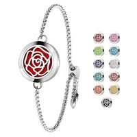 Essential Oil Diffuser Bracelet Adjustable Aromatherapy Locket Slide Healing Bracelet Stainless Steel Rose Locket with 11 Colors Felt Pads