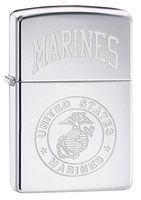Zippo Lighter: USMC Marines Logo Engraved - High Polish Chrome 79437