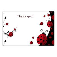 30 Thank You Cards Red Black Ladybug Design Baby Shower Birthday Party + 30 White Envelopes