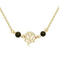 Natural Black Lava Rock Stone Lotus Flower Pendant Necklace for Women Aromatherapy Essential Oil Diffuser Jewelry (Gold)