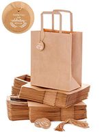 OSpecks Brown Kraft Paper Gift Bags with Thank You for Celebrating with Us Tags for Wedding, Reception, Birthday, Event, Reunion, Qty 50 Pcs, Medium 8x4.75x10 Inches, Set Includes 50 Tags and Strings
