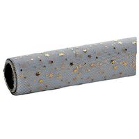Pigeon Fleet Grey Flower Wrapping Paper Mesh Gauze Gift Wrapping Paper Roll, Gold Stars