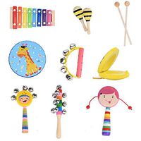 Wooden Musical, Putars 9 Pcs Knocking On The Piano + Drum + Rattle + Rattle + Semicircular Rattle + Sand Hammer + Castanets, Durable Wooden Musical Pounding Toy for Toddlers, Multifunctional