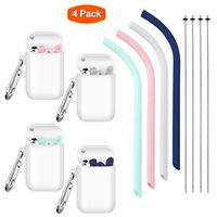 Lalafancy Reusable Silicone Collapsible Straws, 4 Pack Food-Grade Folding Drinking Straw Keychain Portable Set with Carrying Case and Cleaning Brush