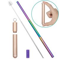 3 PCS Drinking Straws Reusable Straws Portable Metal with Case & Keychain for Travel BBQ Outdoor Home Office Gold