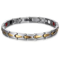 Power 4 Elements Stainless Steel Magnetic Therapy Negative Ions Germanium Link Bracelet for Arthritis Pain Relief Anti-Radiation Men Women(Imported,3000 Gauss Each Link)