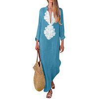 LISTHA Henley V Neck Maxi Dresses Women Long Sleeve Cotton Linen Baggy Dress