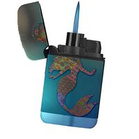 Mermaid Ocean Flowers Turbo Lighter - Sunshine Cases Matte Black Rubber Grip Flameless Turbo Pocket Lighter