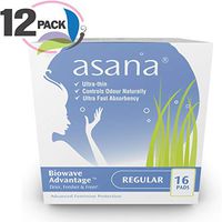 Asana Regular Sanitary Pads with Wings for Women – Ultra-Absorbent, Chemical Free, Naturally Helps Prevent Odor – 16 Count - Pack of 12