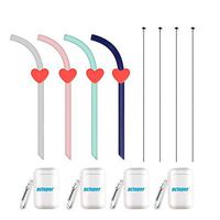 Collapsible Silicone Straws, Folding, Flexible, and Portable Straws 4 Silicone Reusable Straws with 4 Portable Keychain Carrying Cases and 4 Cleaning Brushes Set of 4