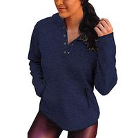 HNTDG Women Winter Warm Long Sleeve Button Neck Casual Sweatshirt with Pockets Top Blouse Coat Navy