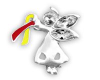 25 Pack Red & Yellow Ribbon Angel by My Side Pins (Wholesale Pack - 25 Pins)