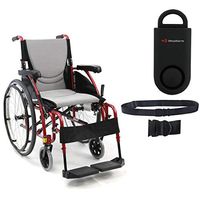 Karman S-Ergo 115 Ultra Lightweight Ergonomic Wheelchair | Seat Size 18" X 17" | Swing Away Footrest | Fixed Wheels in Red & Free 130 dB Black Safety Alarm! + Black Belt!