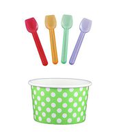 Black Cat Avenue Paper Ice Cream Cups with Spoons Combo, Polka Dot, Green, 4 Ounce, 50 Pack