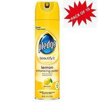 Pledge Multisurface Furniture Polish Spray, Works on Wood, Granite, and Leather, Shines and Protects, Lemon, 9.7 oz, BUNDLE OF 10