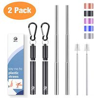 Collapsible Metal Straws Telescopic Reusable Rainbow Foldable Straws Eco-Friendly for Drinking Reusable Straws with Case Keychain Cleaning Brush Portable Steel 9.25 Inch 2 Pack(2Pack - Black)