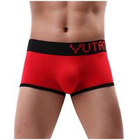 Haxikocty Men Boxers Pure Cotton Trousers Hip Lifting Flat Pants Sexy Underwear Quartet Pants Red