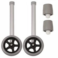 PCP Wheel Attachment Kit for Walkers (Includes Two 5-inch Wheels and Two Glide Tips), Adjustable, Silver