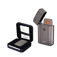 jinxi Electronic Lighter, USB Charger Cigarette Lighter Long Battery Life No Gas Flameless with USB Charging Cable Gift Box Stylish Metal Cigarette Lighter (Twilight)