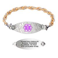 Divoti Custom Engraved Medical Alert Bracelets for Women, Stainless Steel Medical Bracelet, Medical ID Bracelet w/Free Engraving – Lovely Filigree Tag w/Inter-Mesh Gold/Silver-Purple-7.0"