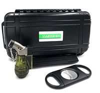 LuxmeCo All American Cigar Starter Kit Travel Humidor Lighter Cutter Cigar Gift Set Includes 80R Dual Action Cutter and Bomber Lighter