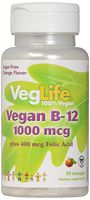 VegLife B-12 Plus Folic Acid Vegan Lozenge, 1000 mcg, Orange, 50 Count