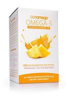 Coromega Omega 3 Fish Oil Supplement with Vitamin D3, 650mg of Omega-3s with 3X Better Absorption Than Softgels, Tropical Orange Flavor, 90 Single Serve Squeeze Packets