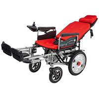 Portable Foldable Power Compact Mobility Aid Wheel Chair,Fully Automatic Reclining Four-Wheeled Scooter Chair,Powerful Folding Carry Electric Wheelchair,Red