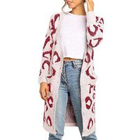 Women's Cardigan Long Sleeve Leopard Print Knit Sweater Button Pocket Coat Plus Size Jacket Outwear Outerwear with Pocket