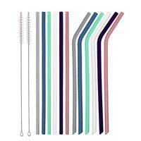 Senneny Set of 12 Silicone Drinking Straws for 30oz and 20oz Tumblers Yeti/Rtic- Reusable Silicone Straws BPA Free Extra Long with Cleaning Brushes- 6 Straight + 6 Bent- 6mm diameter