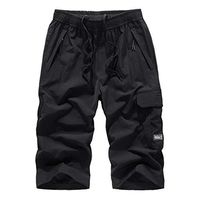 Men's Summer Cargo Shorts, Fashion Sport Casual Plus Size Drawstring Calf-Length Pant Beach Trousers with Pockets Black
