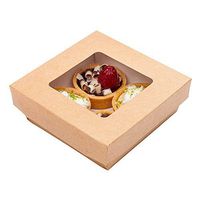 Cafe Vision 13 oz Square Kraft Paper Small Take Out Container - 4 1/2" x 4 1/2" x 1 1/2" - 25 count box - Restaurantware