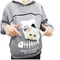 Women Casual Sweatshirt Long Sleeve Animal Pouch Hooded Carry Cat Breathable Pullover with Front Pocket Fashion Hoodies Gray
