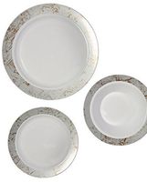 Party Joy 75-Piece Plastic Dinnerware Set | Marble Collection | (25) Dinner Plates, (25) Salad Plates  & (25) Bowls| Heavy Duty Premium Plastic Plates for Wedding, Parties, Camping & More (Silver)