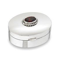 Pillbox Sterling Silver Red Glass Classic Oval Pill Box