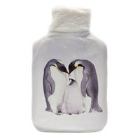 Cassandra Hot Water Bottle in Supersoft Faux Fur Cover with Snowy Penguin Family Design. BS1970/2012. 5 Year Guarantee. Design Received Varies. 1.8 Litre