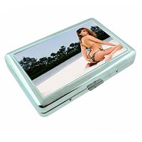 New York City Pin Up Girls NYC USA S5 Silver Cigarette Case Metal Wallet Id Holder 4" X 2.75" RFID Protection