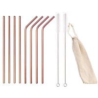 HYCOPROT Set of 8 Reusable Drinking Metal Stainless Steel Straws 8.5/10.5 Inch for 20/30oz Tumblers with Brushes Carrying Case (rose gold,10.5 inch)