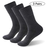 Forcool Crew Diabetic Socks, Women's Men's Merino Wool Circulatory Non Binding Loose Top Mid Calf Seamless Toe Cushioned Sole Non Blister Edema Socks Dress Socks, 3 Pairs Dark Gray Medium