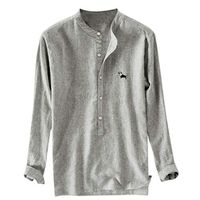 Mens Linen and Cotton Shirts,Males Long Sleeve Button Casual V Neck Embroidery Striped Top Plus Size Blouse
