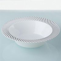 BalsaCircle 30 pcs 12 oz White with Silver Twirl Plastic Round Bowls - Disposable Wedding Party Catering Tableware