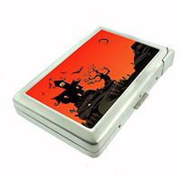 Perfection In Style Metal Cigarette Case with Built in Lighter Vintage Halloween Design 024