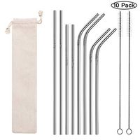8 Stainless Steel Straws Set for 30oz 20oz Tumblers Cups Mugs Reusable Metal Drinking Straws Set with Cleaning Brush and Linen(4 Straight + 4 Bent + 2 Brushes+Linen Bag)
