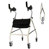 Folding Walker Deluxe with Wheels Adjustable Height - with Storage Pouch Armrest Support Pad - Lightweight Portable Compact for Seniors Disabled or Medical Walking Mobility Aid