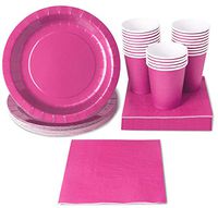 Pink Party Supplies - 24-Set Paper Tableware - Disposable Dinnerware set for 24 Guests, Including Paper Plates, Napkins and Cups, Hot Pink