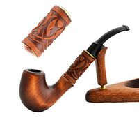 Leather bent" pear wood handmade wooden tobacco pipes smoking pipe for 9 mm filter + Pouch