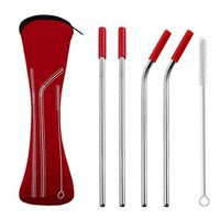 6Pcs/set Reusable Stainless Steel Straws Straight Bent Drinking with Silicone Tips for Hot Cold Beverage Drink Bar Tools - BY ROSEDALE GENERAL STORE (Red)
