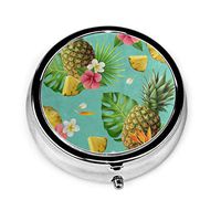 Gift Pill Box Case Summer Hawaii Pineapple Fruit Flower Fabulous Portable Compact 3 Compartment Medicine Holder for Daily Needs and Travelling